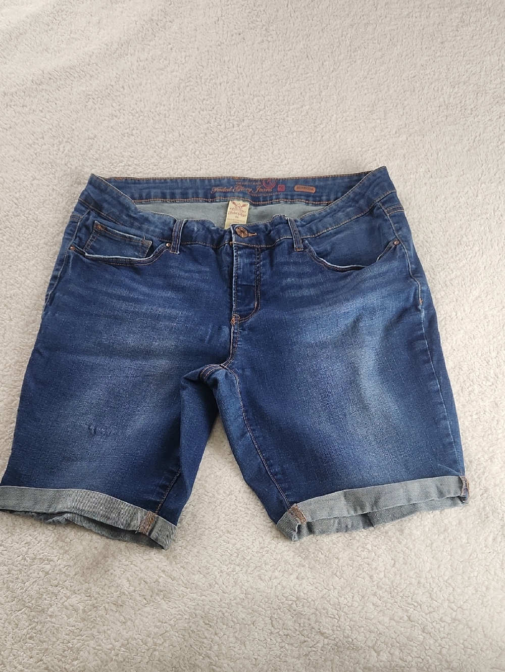 Women's Dark Blue Denim Roll-Cuff Bermuda Shorts 16